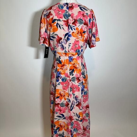 NWT MSK Flutter Sleeve V-Neck Multi Floral Print Chiffon Dress Womens Size Small - Picture 10 of 16